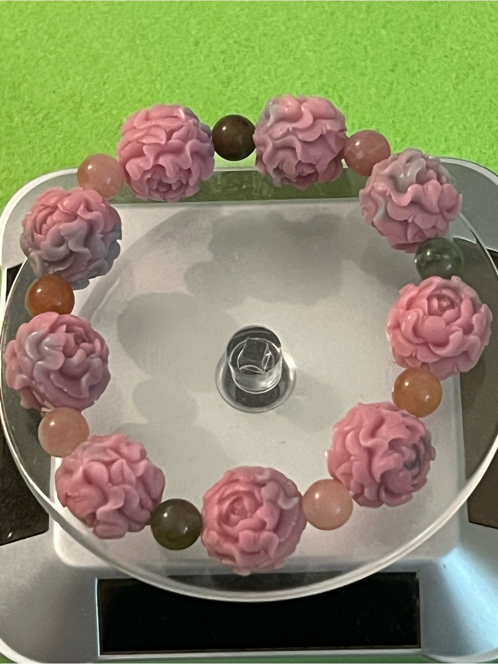 Pink Floral YanYuan Agate Stretch Bracelet with Multi- gemstones Accent